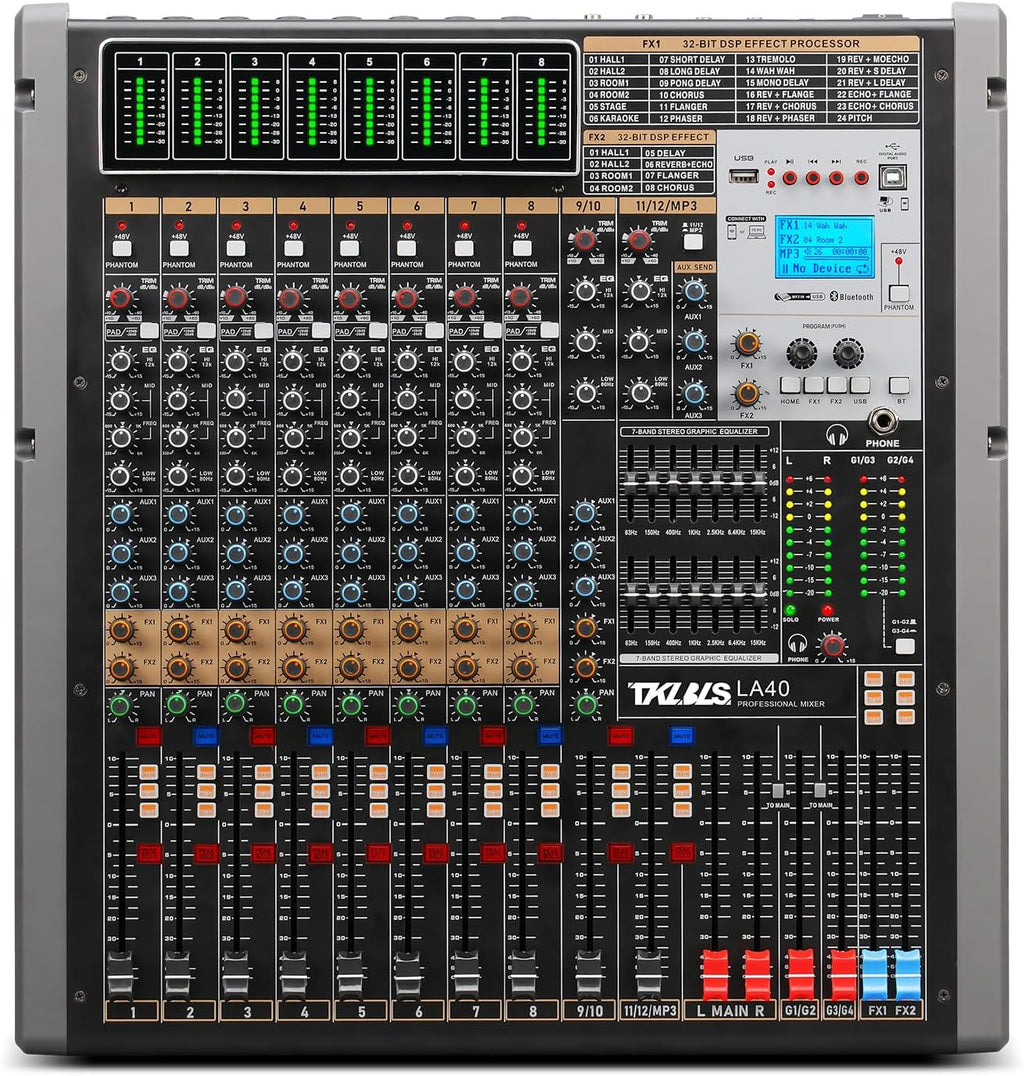 12 Channel Audio Mixer for Recording, USB Mixing Console with 99 DSP Effects, 48V Phantom Power, XLR Inputs for Studio, Streaming, Content Creation
