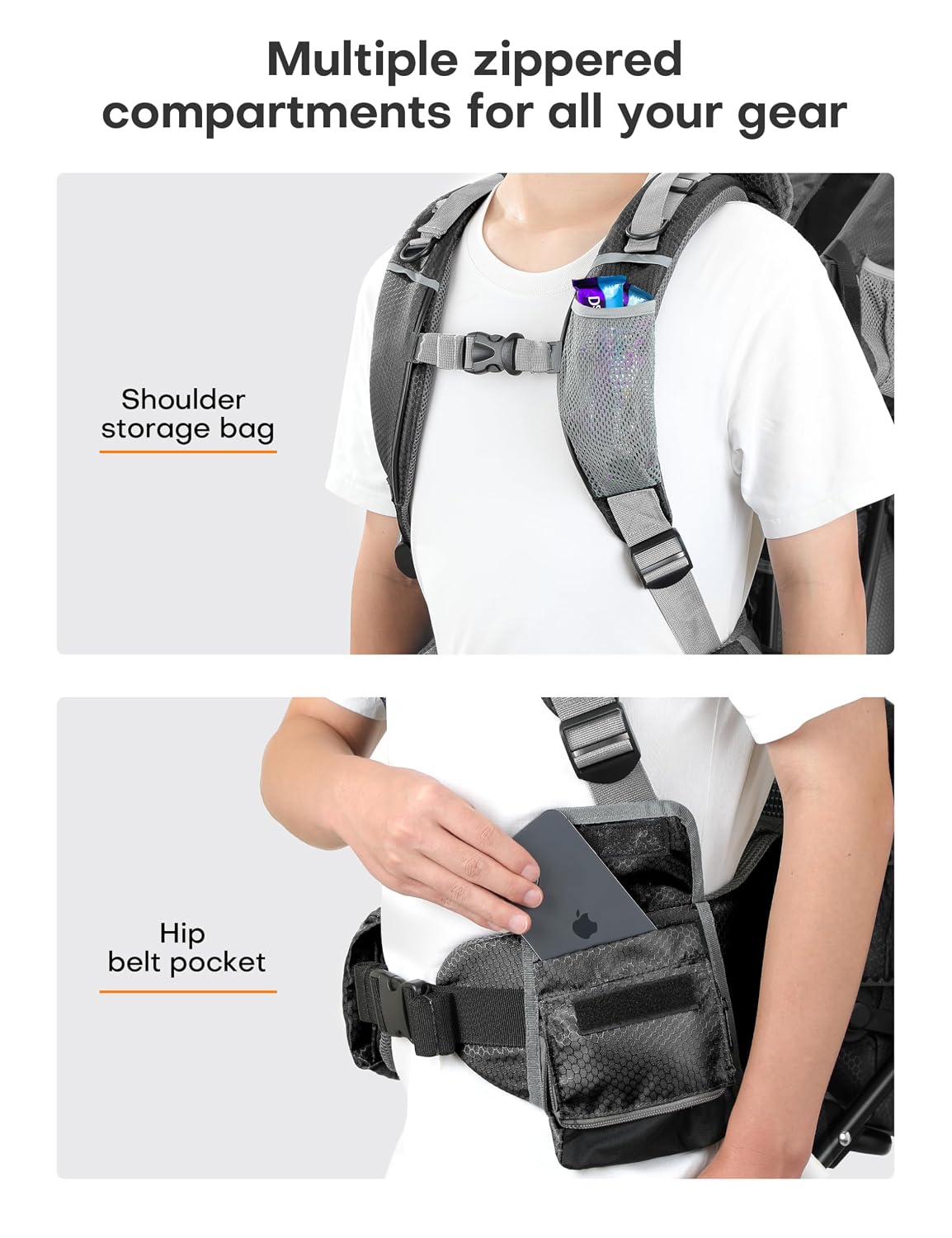 besrey Baby Backpack Carrier, Toddler Hiking Backpack with Safety 3-Height Seat, Adjustable Straps&Waist Belt, Foldable Frame Lightweight Large Capacity Child Carrier for Hiking (Silver Grey)