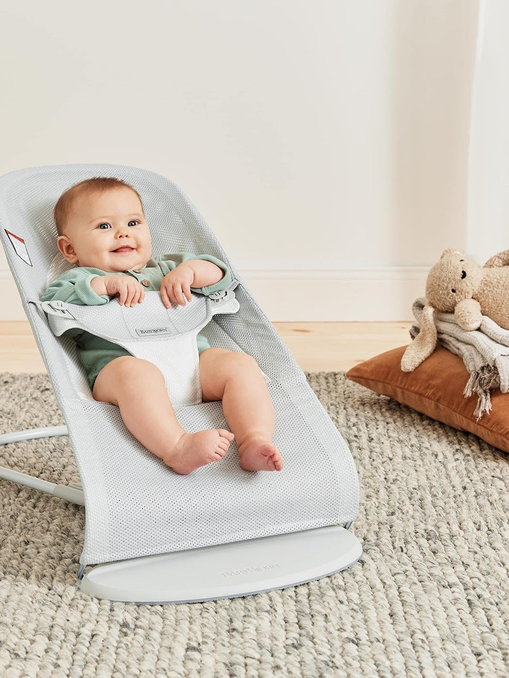 BabyBjörn Bouncer Balance Soft, Mesh, Silver/White 2-in-1 Adjustable Baby Bouncer Seat and Toddler Chair, Newborn to Toddler (8-29 lbs), 4 Positions, Lightweight & Portable