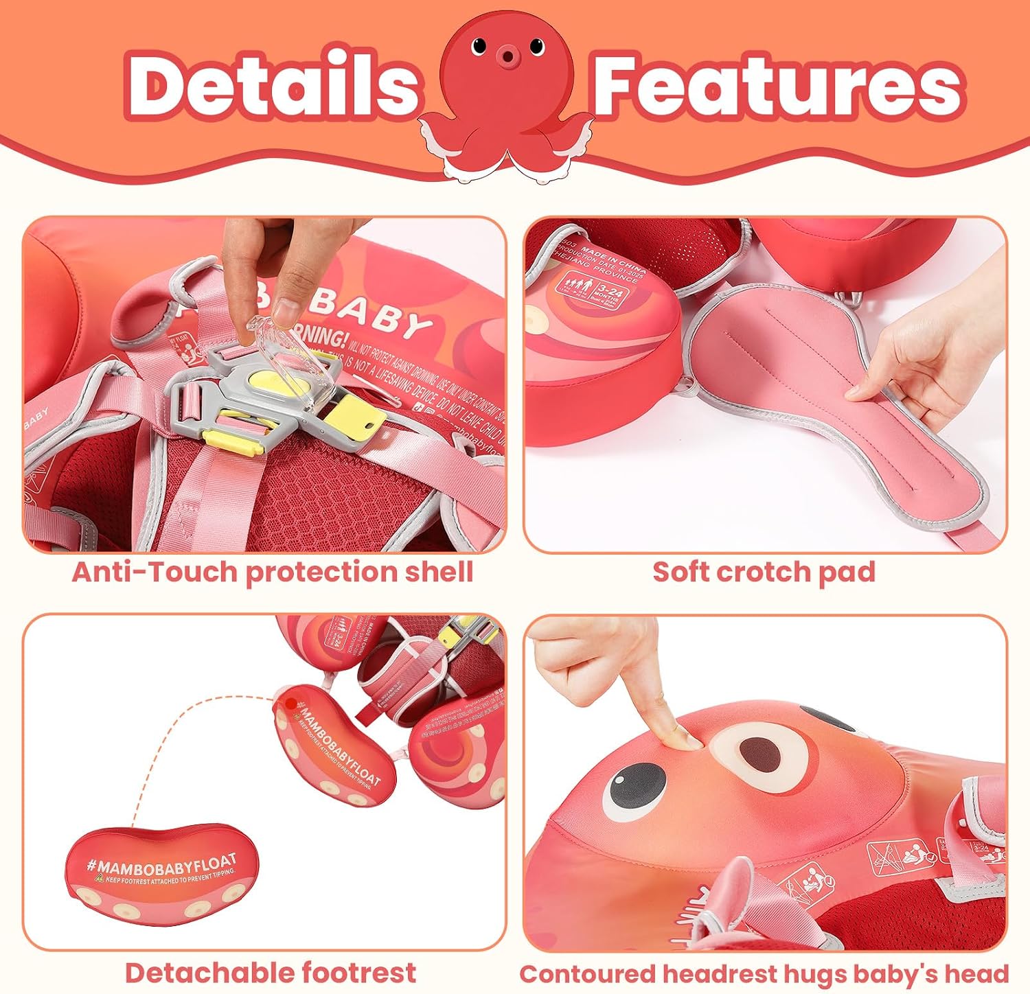 Mambobaby Float Deluxe Baby Pool Float: Safe & Comfortable Swim Trainer for Infants & Toddlers, Non-Inflatable Design, UV Protection Canopy, Fun Water Experience for Ages 3-24 Months