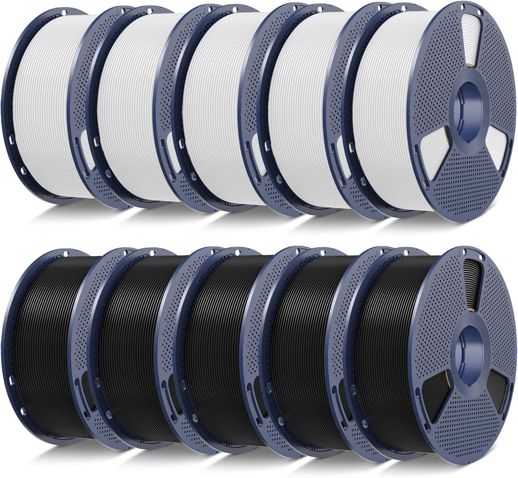 SUNLU 3D Printer Filament 10kg Bundle, Neatly Wound PLA Filament 1.75mm ±0.02mm, Individually Vacuum-Sealed,1kg per Spool, 10 Pack, (5 spools of Black and 5 spools of White)