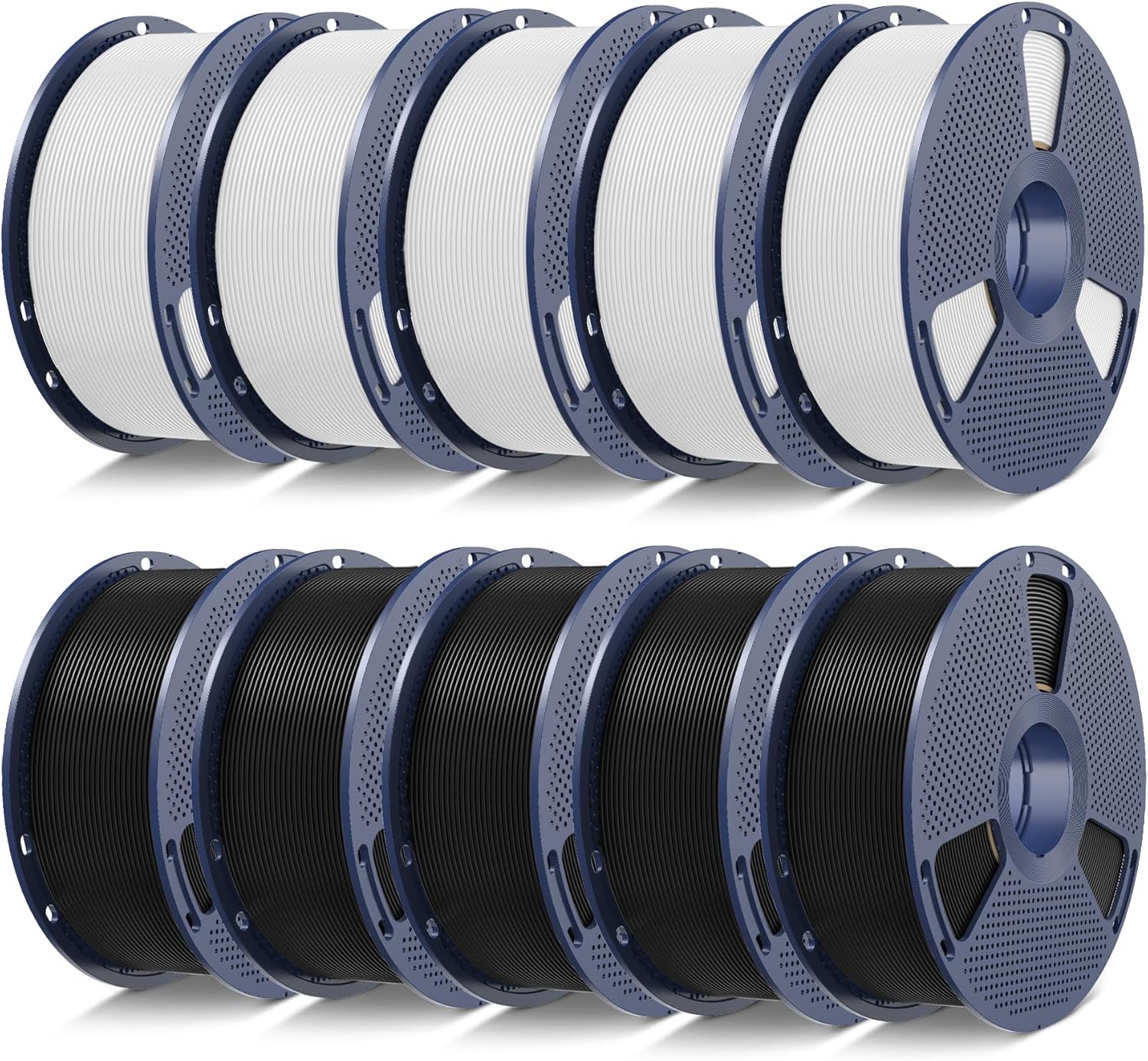 SUNLU 3D Printer Filament 10kg Bundle, Neatly Wound PLA Filament 1.75mm ±0.02mm, Individually Vacuum-Sealed,1kg per Spool, 10 Pack, (5 spools of Black and 5 spools of White)