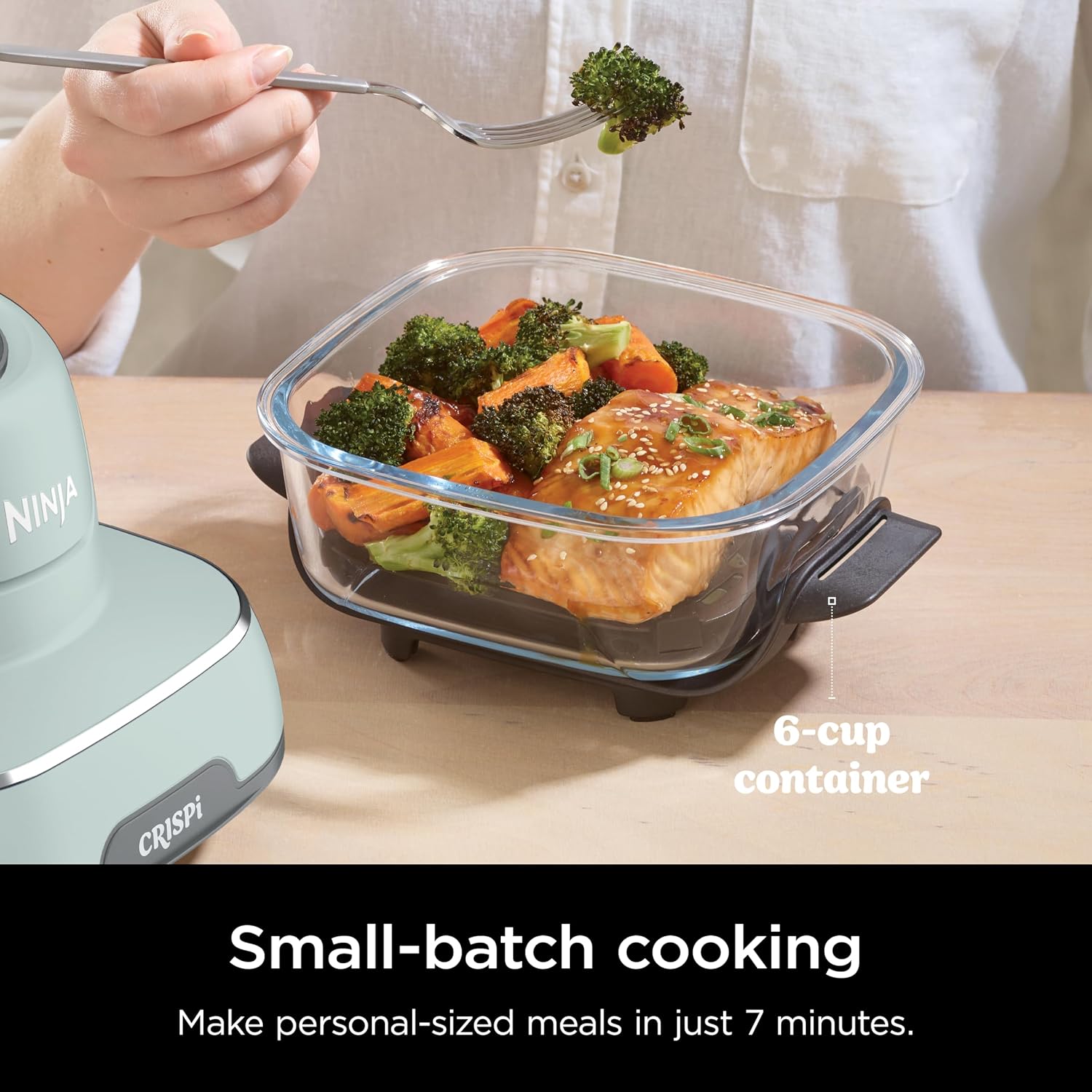 Ninja Crispi Air Fryer, Microwave, Freezer & Dishwasher Safe, Non Toxic Glass Portable Cooking System, 4 QT & 6 Cup Glass Containers with Storage Lids, Easy Meals, Air Fry, Bake, Green (Renewed)