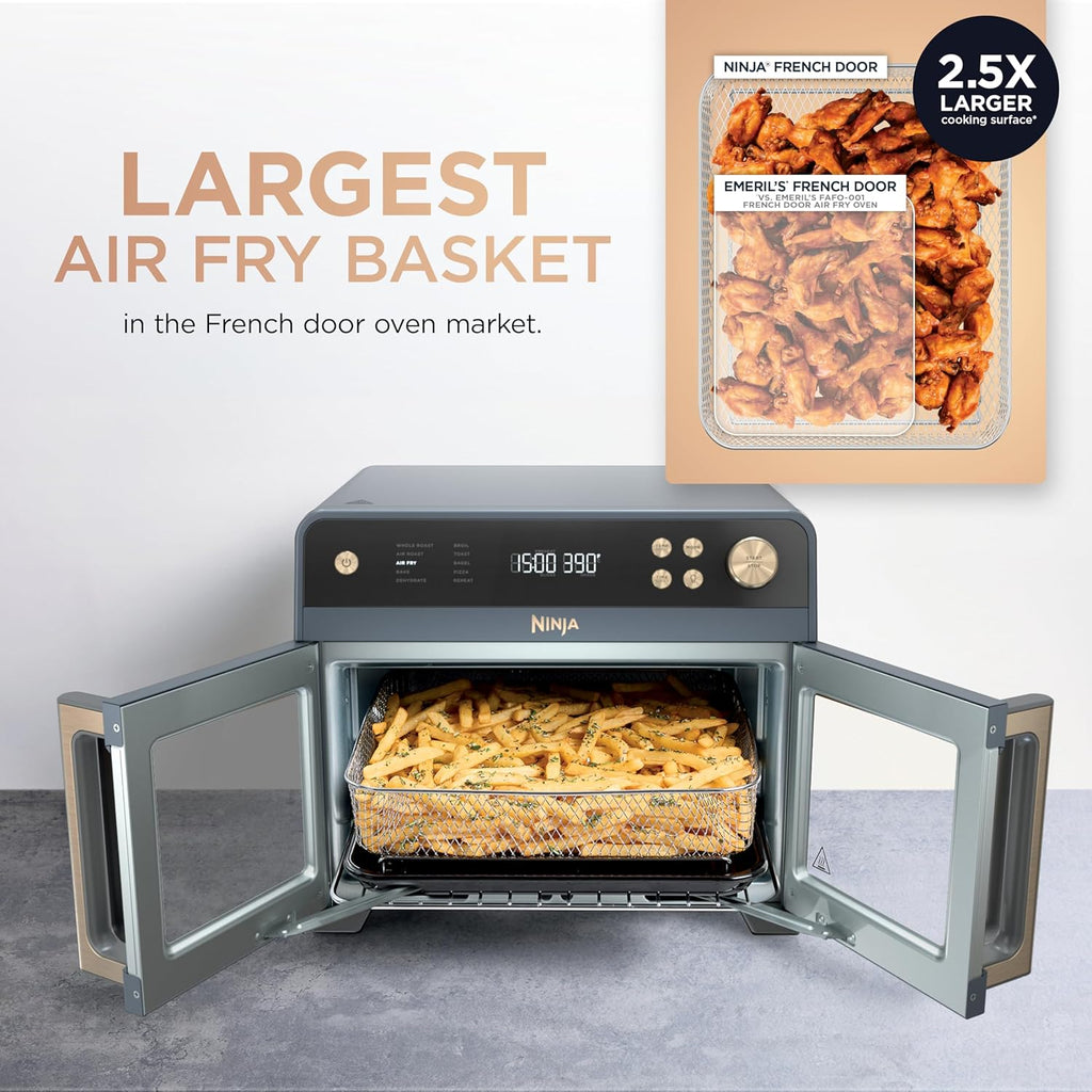 Ninja | French Door Premier Air fry Oven | 10-in-1 functions | 20.3-qt capacity | 5-qt Air Fry Basket, Sheet Pan, Wire Rack, Broil Rack | PFAS-free, Dishwasher-Safe Accessories | Cyberspace | FO101BL