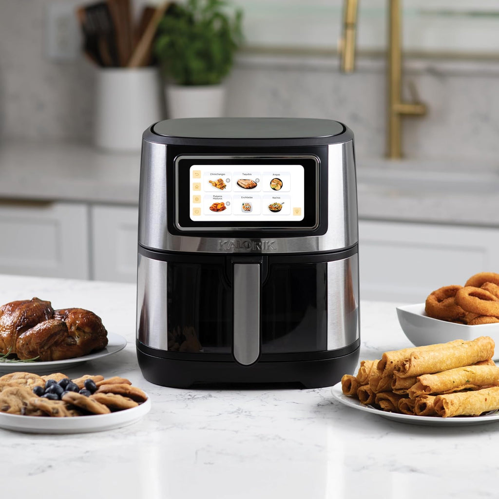 Kalorik Air Fryer VIVID TOUCH Series 5 Quart Capacity with High-Resolution Touchscreen 202 Cooking Presets in 12 Food Categories with View Window, 1500-Watts, Stainless Steel