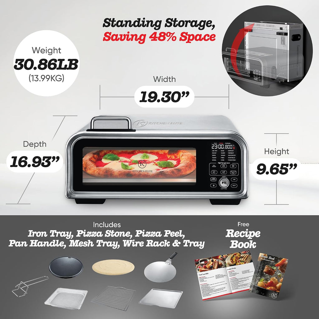 Kitchen Elite 15 in 1 Digital Toaster Oven Air Fryer Combo with Touch Panel and 12 Inch Pizza Capacity, Stainless Steel, Silver