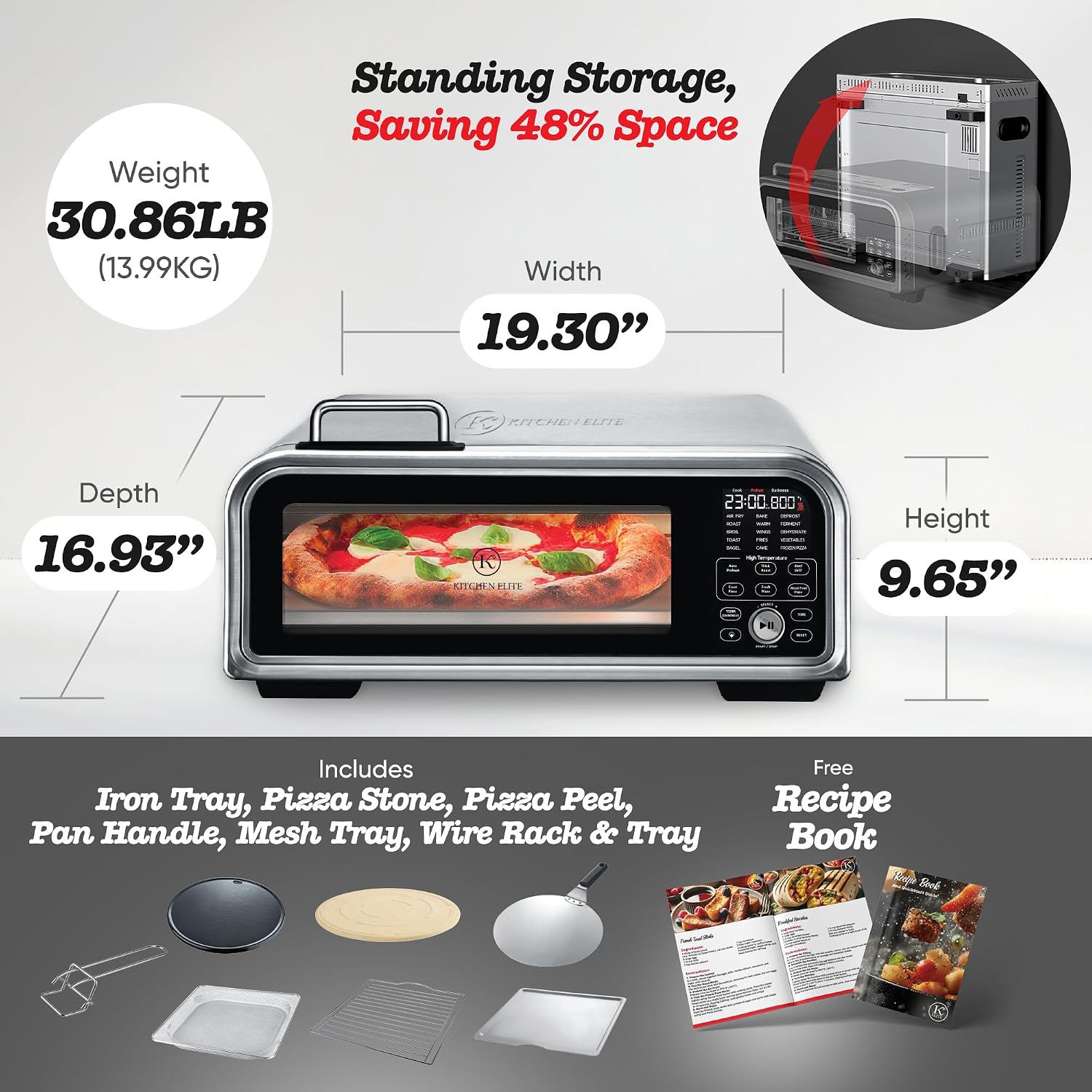 Kitchen Elite 15 in 1 Digital Toaster Oven Air Fryer Combo with Touch Panel and 12 Inch Pizza Capacity, Stainless Steel, Silver