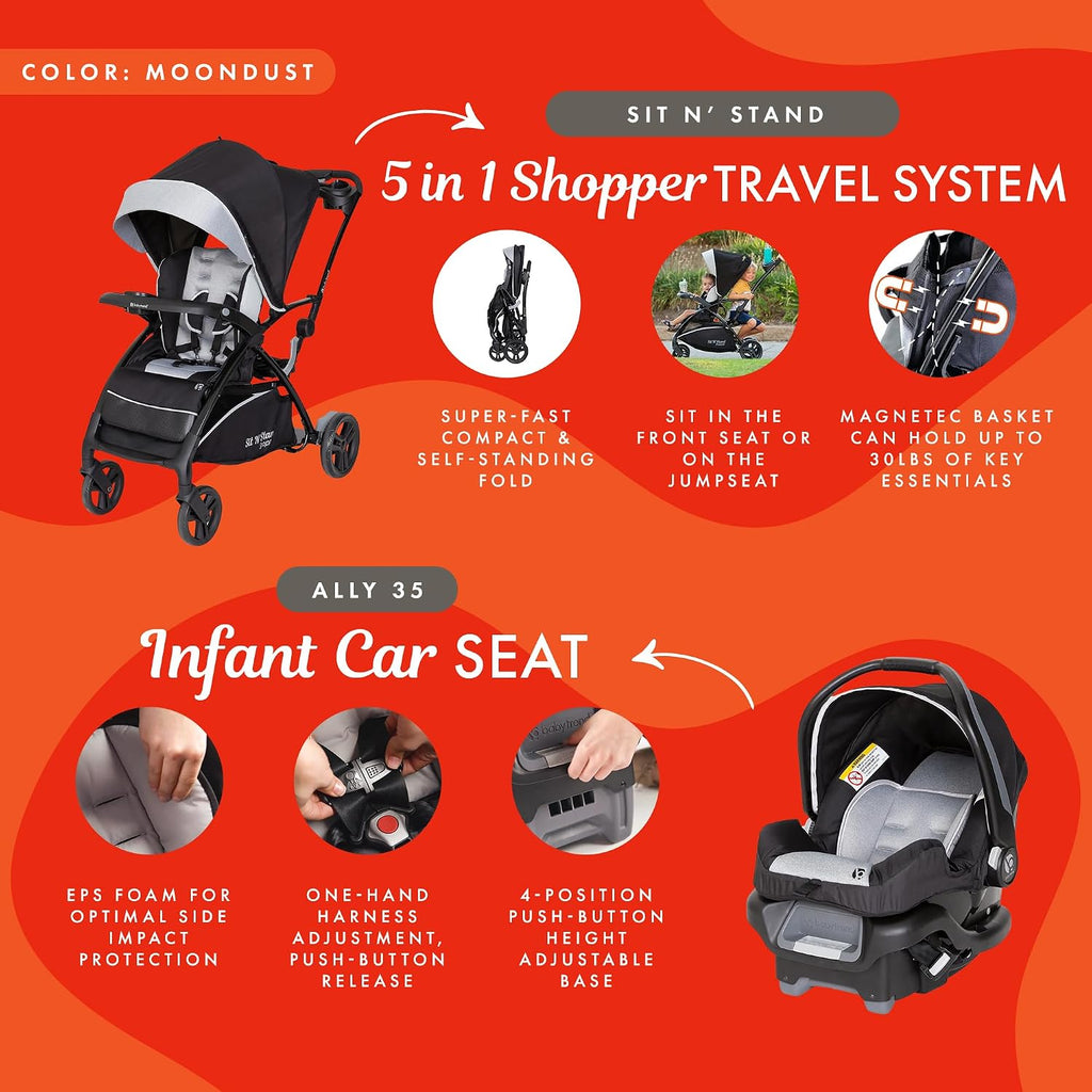 Baby Trend Sit N' Stand 5-in-1 Shopper Travel System, Moondust