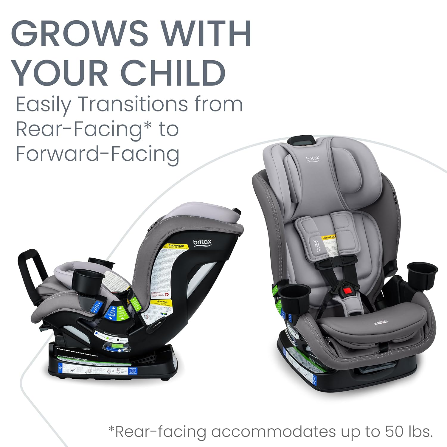 Britax Poplar S Convertible Car Seat, 2-in-1 Car Seat Extended Rear Facing, 17' Slim Car Seat Design with Fast & Easy ClickTight Installation, Anti-Rebound Bar & SafeWash Fabrics — Glacier Graphite