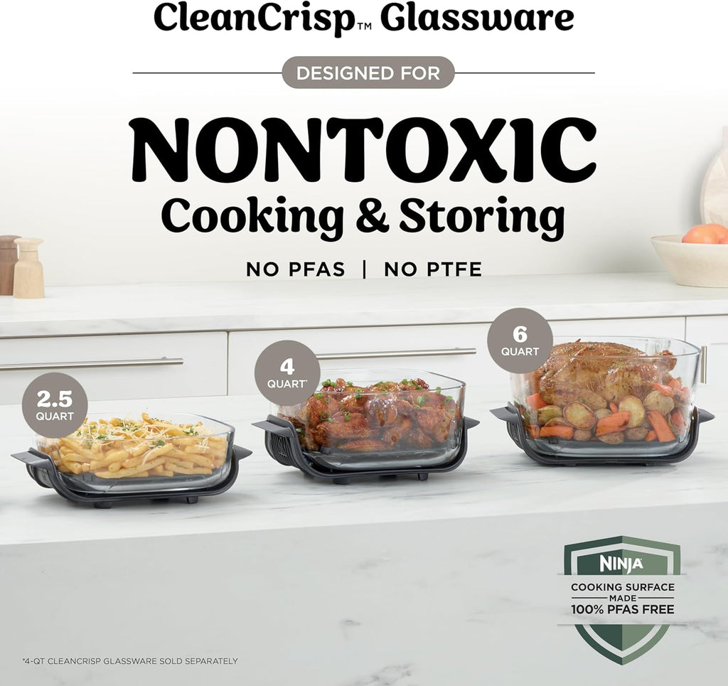 Ninja Crispi Pro 6-in-1 Glass Air Fryer | 450°F, Nontoxic, 6qt & 2.5qt Containers & Lids | Microwave, Freezer, Dishwasher Safe | Max Crisp, Air Fry, Bake, Roast, Recrisp, Dehydrate | Bone | AS101LG