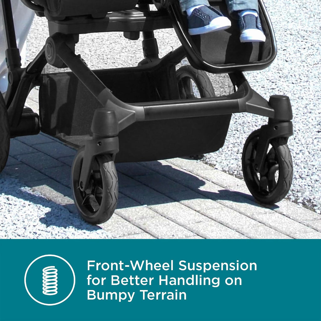 Contours Element Side-by-Side Convertible Toddler and Baby Stroller Single-to-Double, Reversible Seating Options, Infant Seat Compatible, Spacious Storage, UPF 50 Sun Canopy - Stealth Black
