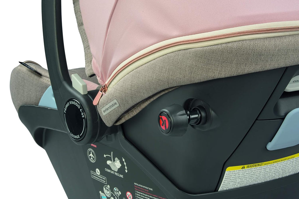 Peg Perego Primo Viaggio Lounge - Reclining Rear Facing Infant Car Seat - Includes Base with Load Leg & Anti-Rebound Bar - for Babies 4 to 30 lbs - Made in Italy - Mon Amour (Pink & Beige)