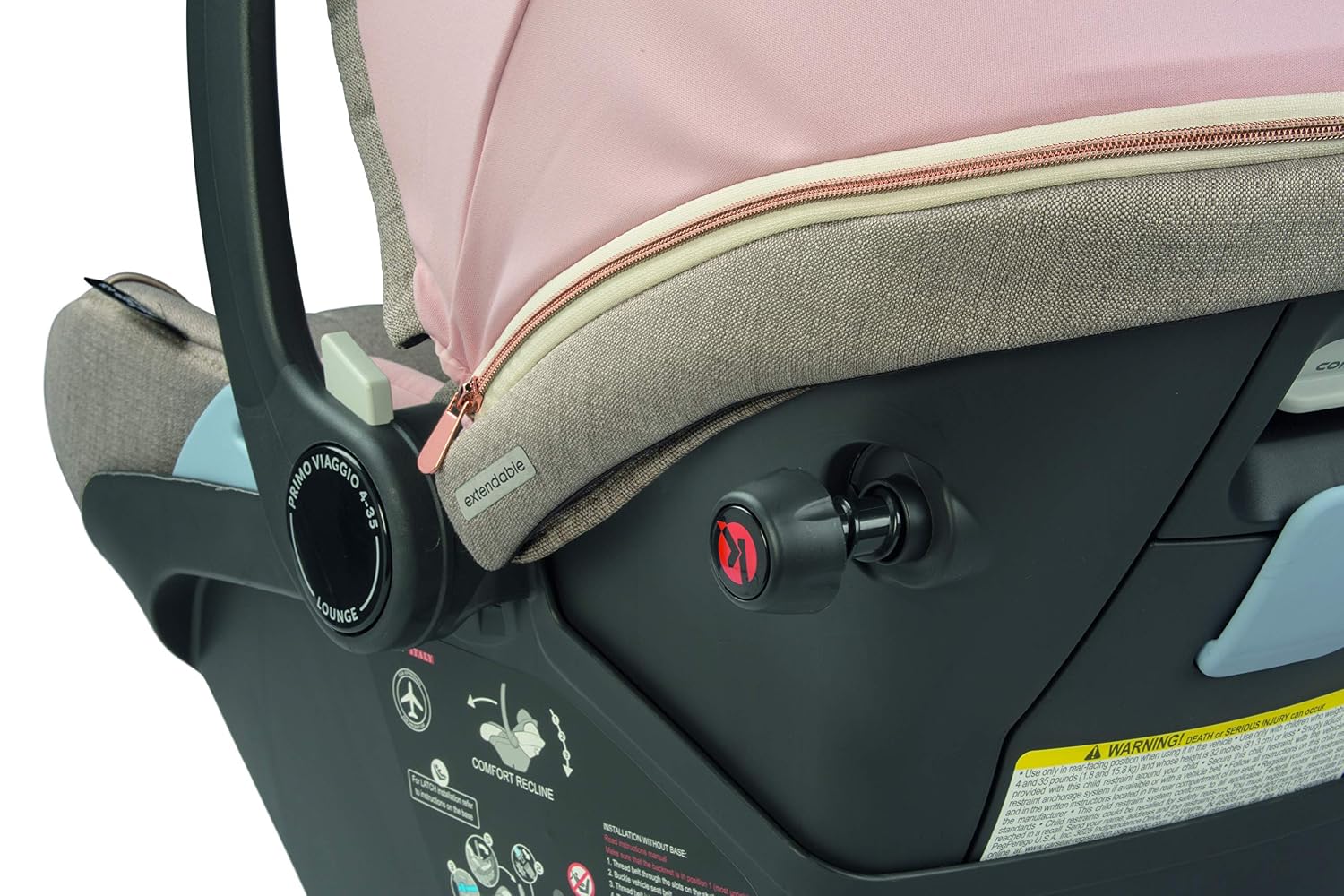 Peg Perego Primo Viaggio Lounge - Reclining Rear Facing Infant Car Seat - Includes Base with Load Leg & Anti-Rebound Bar - for Babies 4 to 30 lbs - Made in Italy - Mon Amour (Pink & Beige)