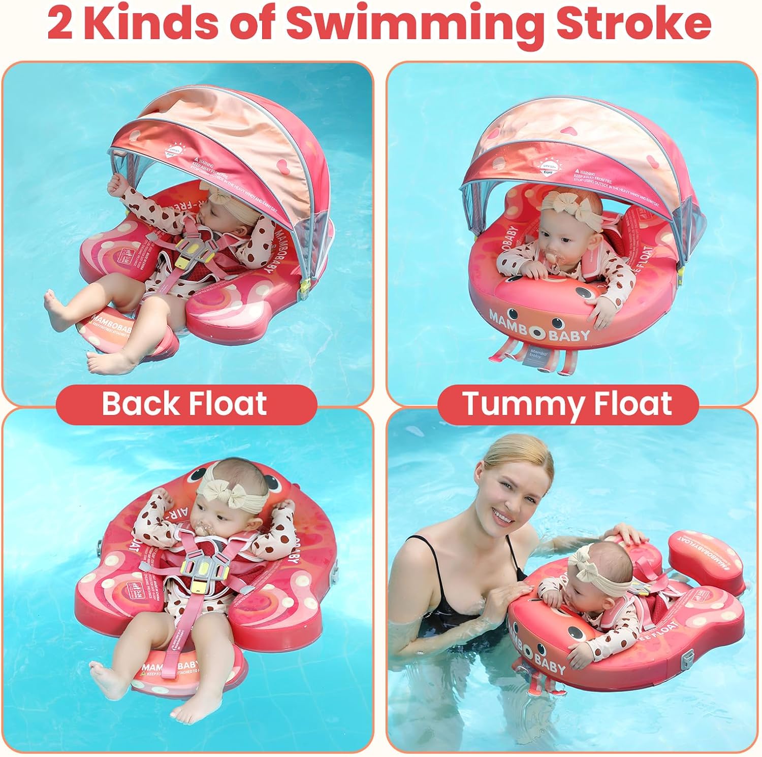 Mambobaby Float Deluxe Baby Pool Float: Safe & Comfortable Swim Trainer for Infants & Toddlers, Non-Inflatable Design, UV Protection Canopy, Fun Water Experience for Ages 3-24 Months