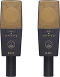 AKG Pro Audio C414 XLII Stereoset Large-Diaphragm, Vocal, Instrument Condenser Microphone, Multipattern, Live Sound or Studio, with Accessories, and Hard Case, Matched Pair. Black and Gold