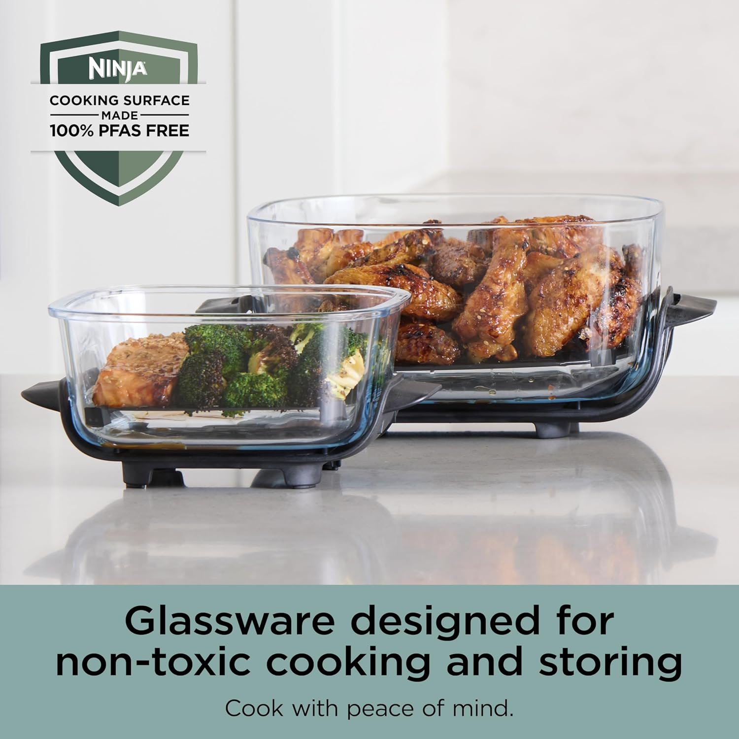Ninja Crispi 4-in-1 Glass Air Fryer | 450°F | Non-Toxic | 4QT & 6-Cup Glass Containers w/Lids | Microwave, Freezer, Dishwasher Safe | Max Crisp, Air Fry, Bake, Recrisp | Mint | FN101MT