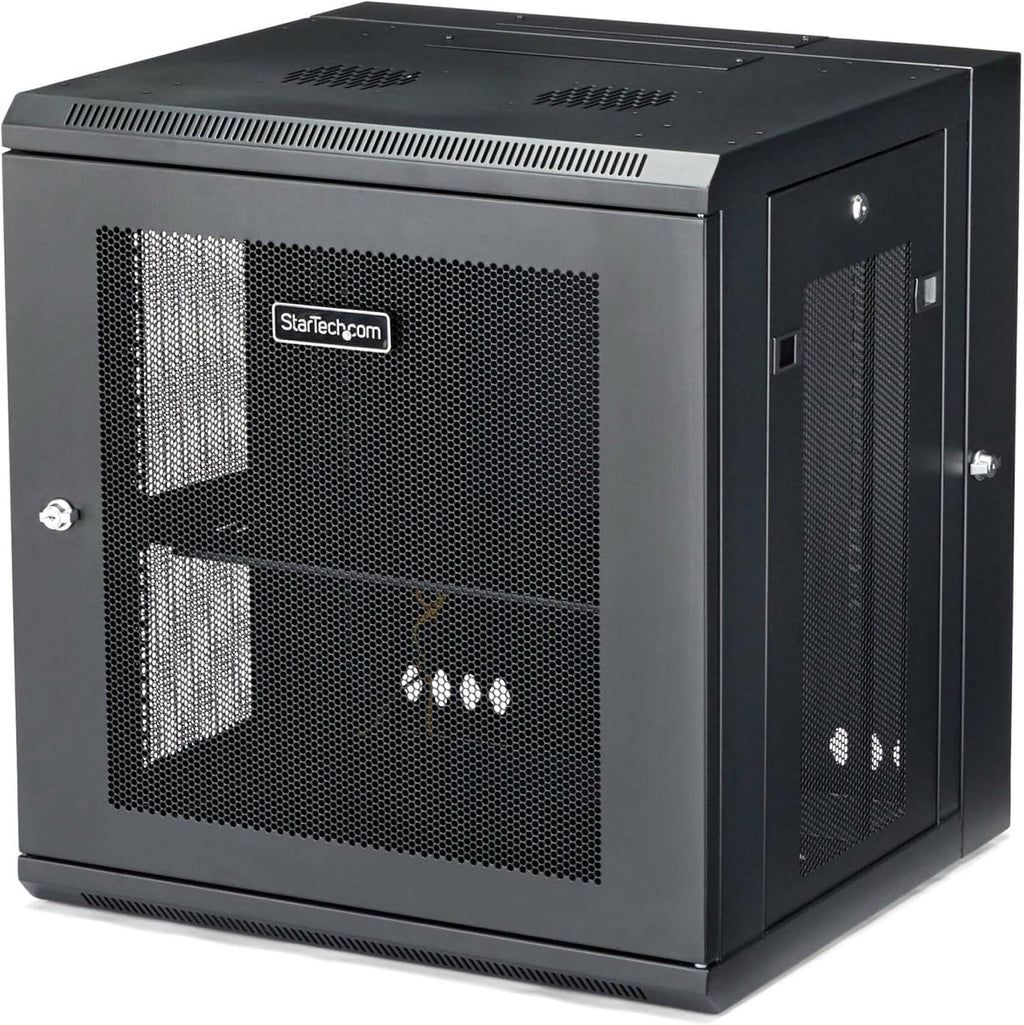StarTech 4-Post 12U Wall Mount Network Cabinet with 1U Shelf, 19in Wall-Mounted Server Rack Kit, Up to 16in Mounting Depth, Ships Fully Assembled