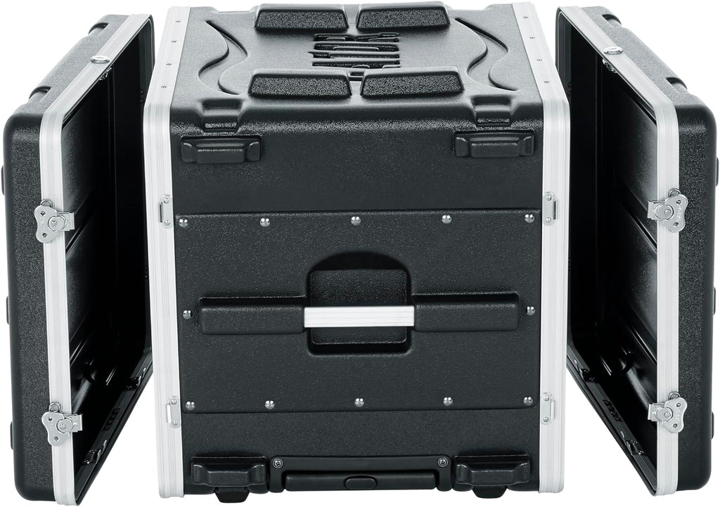 Gator Cases Lightweight Rolling 8U Rack Case with Heavy Duty Latches, Retractable Tow Handle, and Recessed Wheels, Standard 19.25' depth (GRR-8L)