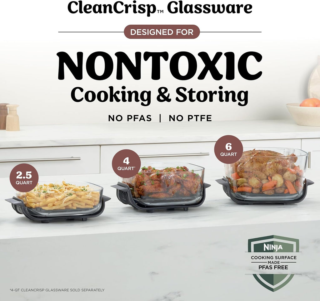 Ninja Crispi Pro 6-in-1 Glass Air Fryer | 450°F, Nontoxic, 6qt & 2.5qt Containers & Lids | Microwave, Freezer, Dishwasher Safe | Max Crisp, Air Fry, Bake, Roast, Recrisp, Dehydrate | Amber, AS101OR