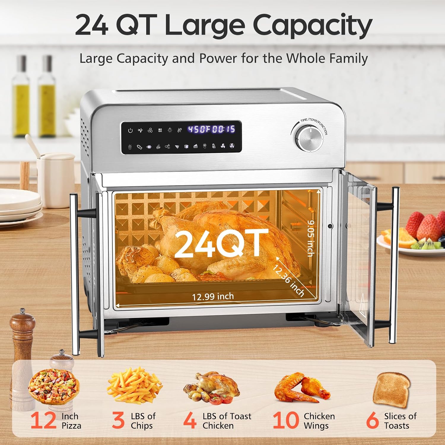 OSTBA French Door Air Fryer Toaster Oven Combo, 102 Recipes & 7 Accessories Extra Large Airfryer Convection Oven Countertop 10-in-1, 30% Faster 90% Less Oil, Stainless Steel