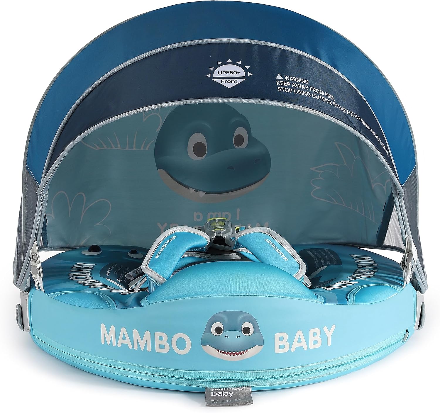 Mambobaby Float Add Tail Baby Swim Float with Canopy Solid Pool Infant Swim Trainer Swimming Training Lying Air Free Water Floats Non-Inflatable Waist Swim Ring for Toddlers (Dinosaur)