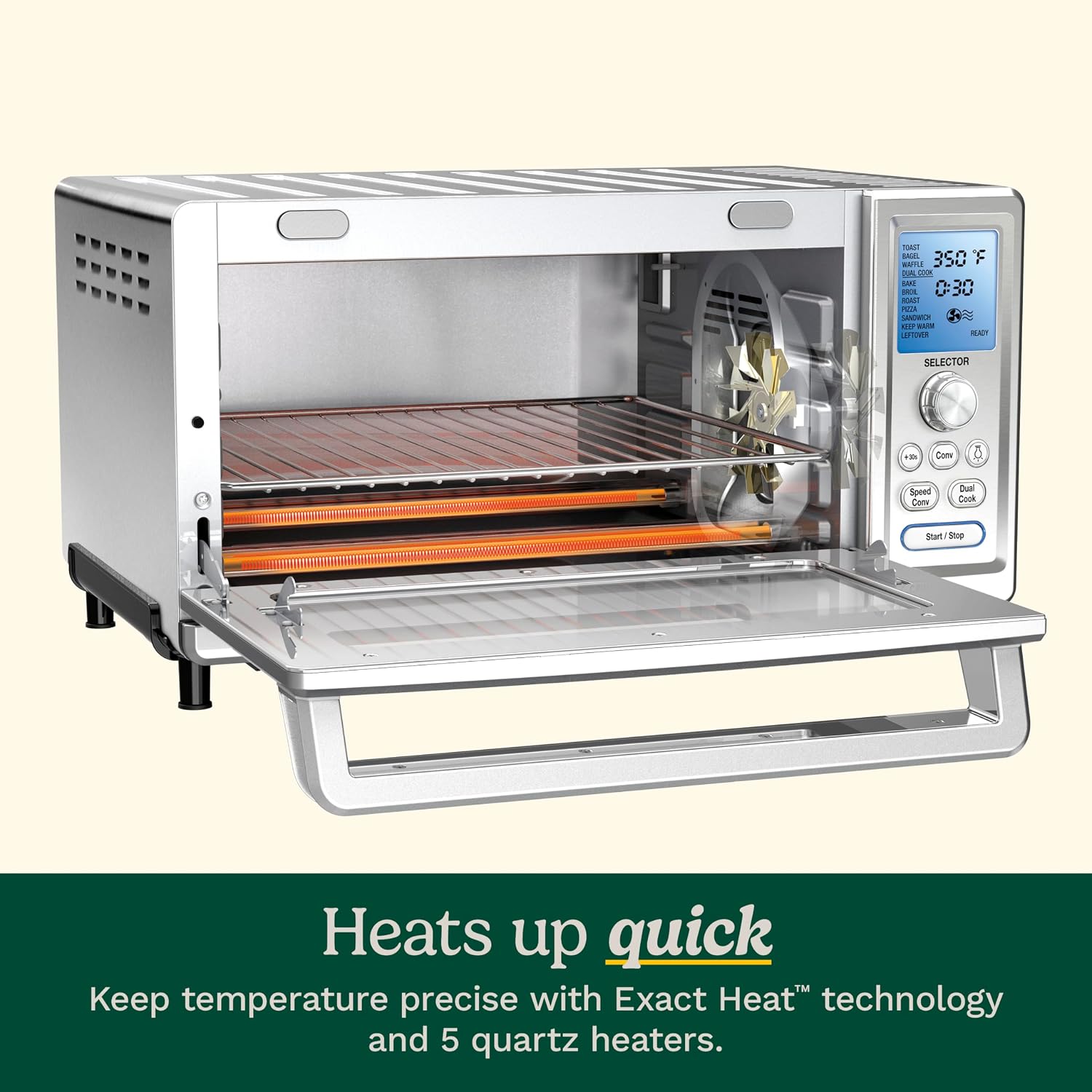 Cuisinart Chef's Convection Toaster Oven, 1800-Watt Electric Oven with 15 Cooking Functions, Fits 13' Pizza, 9'x13' Baking Pan, and Full-Size Chicken, Nonstick Interior, TOB-260N1NAS, Stainless Steel