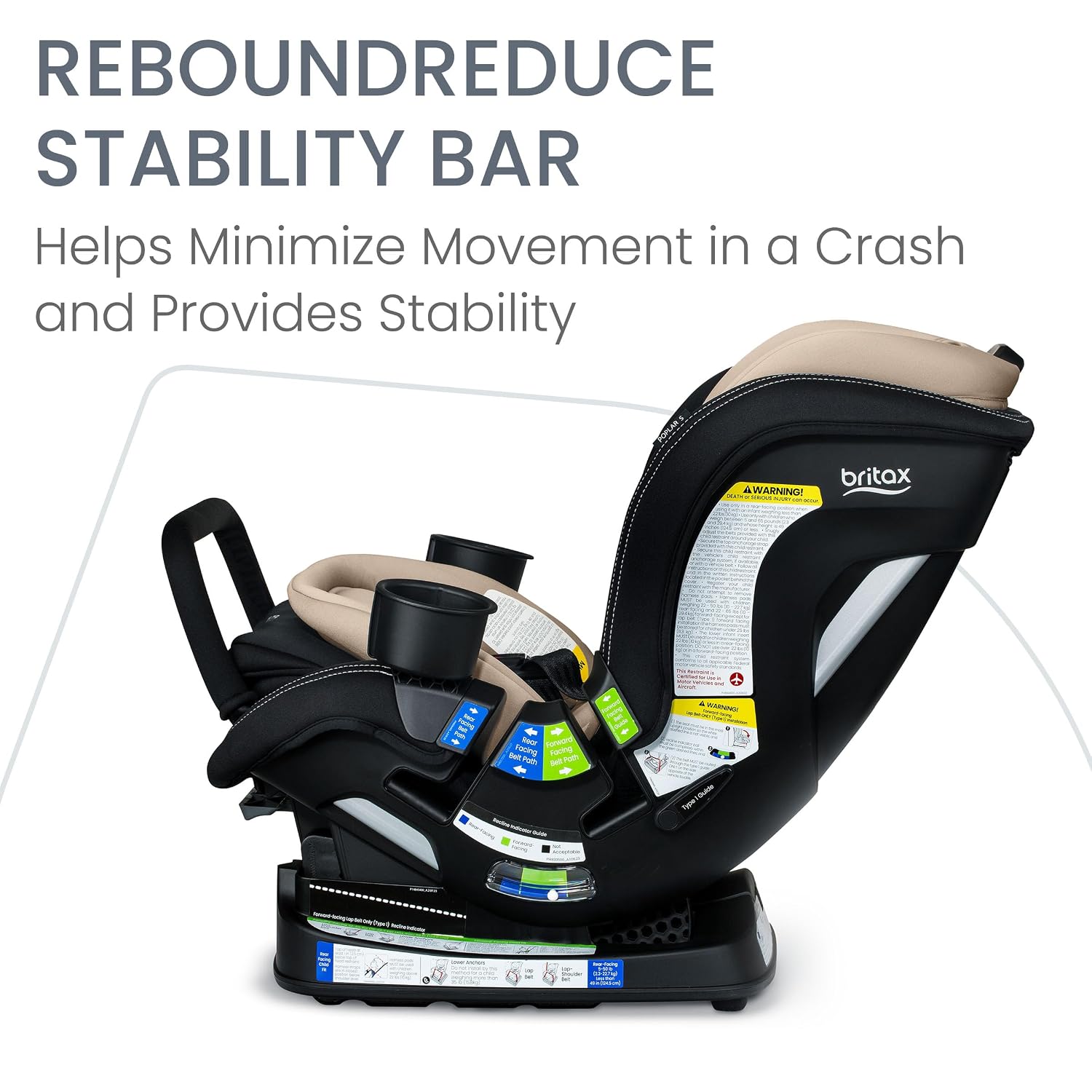 Britax Poplar S Convertible Car Seat, 2-in-1 Car Seat with Slim 17-Inch Design, ClickTight Technology, Sand Onyx