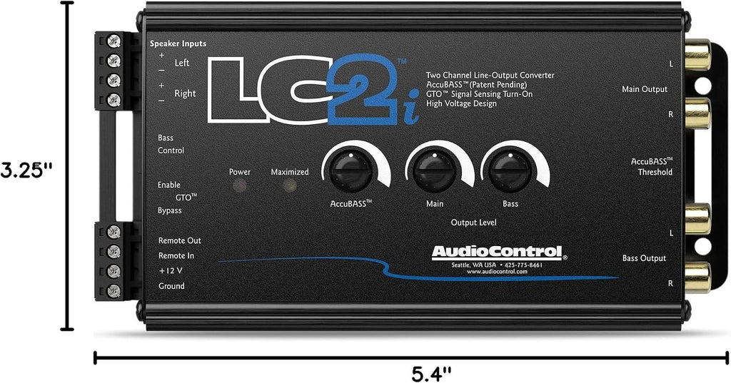 AudioControl LC2i 2-Channel Line Output Converter with AccuBASS for Adding Subwoofers, Amplifiers to Factory Car Audio Receiver Head Unit, Speaker Level to RCA Line Level Converter