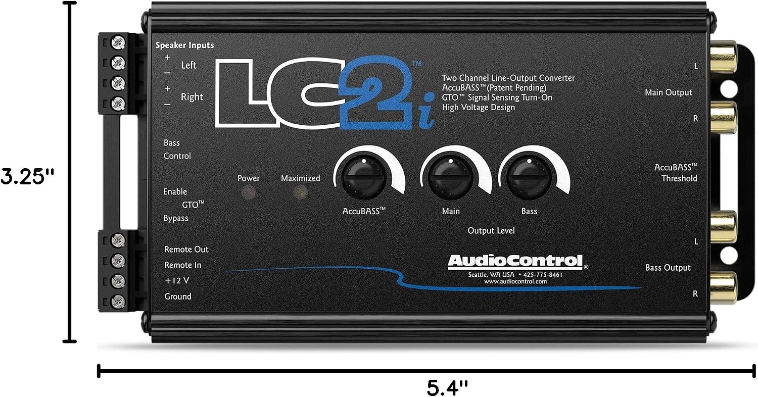 AudioControl LC2i 2-Channel Line Output Converter with AccuBASS for Adding Subwoofers, Amplifiers to Factory Car Audio Receiver Head Unit, Speaker Level to RCA Line Level Converter