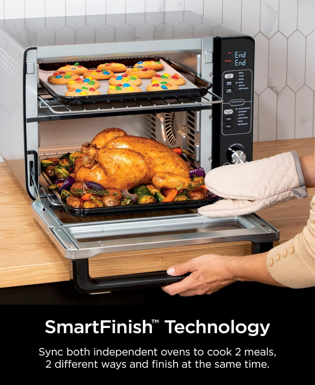 Ninja DCT401 12-in-1 Double Oven with FlexDoor, FlavorSeal & Smart Finish, Rapid Top Convection and Air Fry Bottom, Bake, Roast, Toast, Air Fry, Pizza and More, Stainless Steel (Renewed)