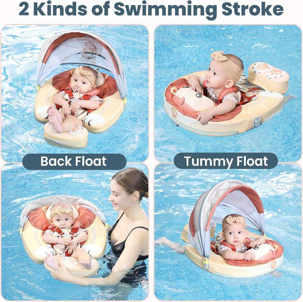 Mambobaby Float Deluxe Baby Pool Float: Safe & Comfortable Swim Trainer for Infants & Toddlers, Non-Inflatable Design, UV Protection Canopy, Fun Water Experience for Ages 3-24 Months