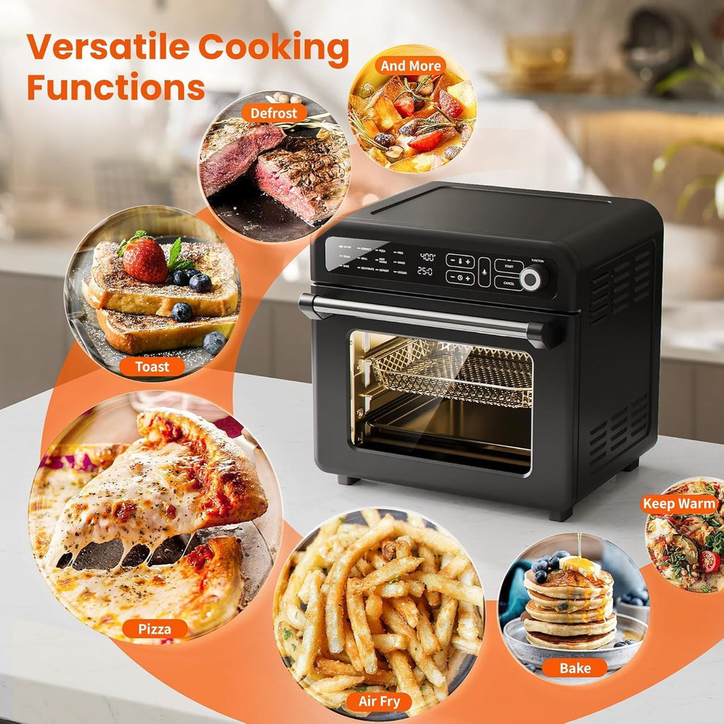 Electactic 18QT Air Fryer Toaster Oven Combo,12-in-1 Large Convection Airfryer Oven with 60-Minute Timer,70–450℉ Temperature Control,Roast & Broil, Fits 8-10″ Pizza(Black)