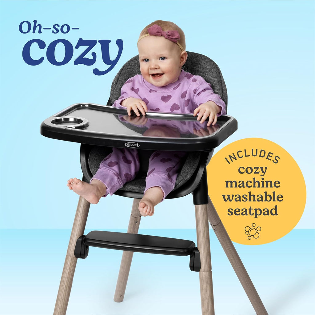 Graco Ready2Dine DLX 4-in-1 Highchair, Portable High Chair with 4 Growing Stages, Foldable Baby High Chair, Toddler Feeding Seat, Youth Stool, and Big Kid Seat, Linden