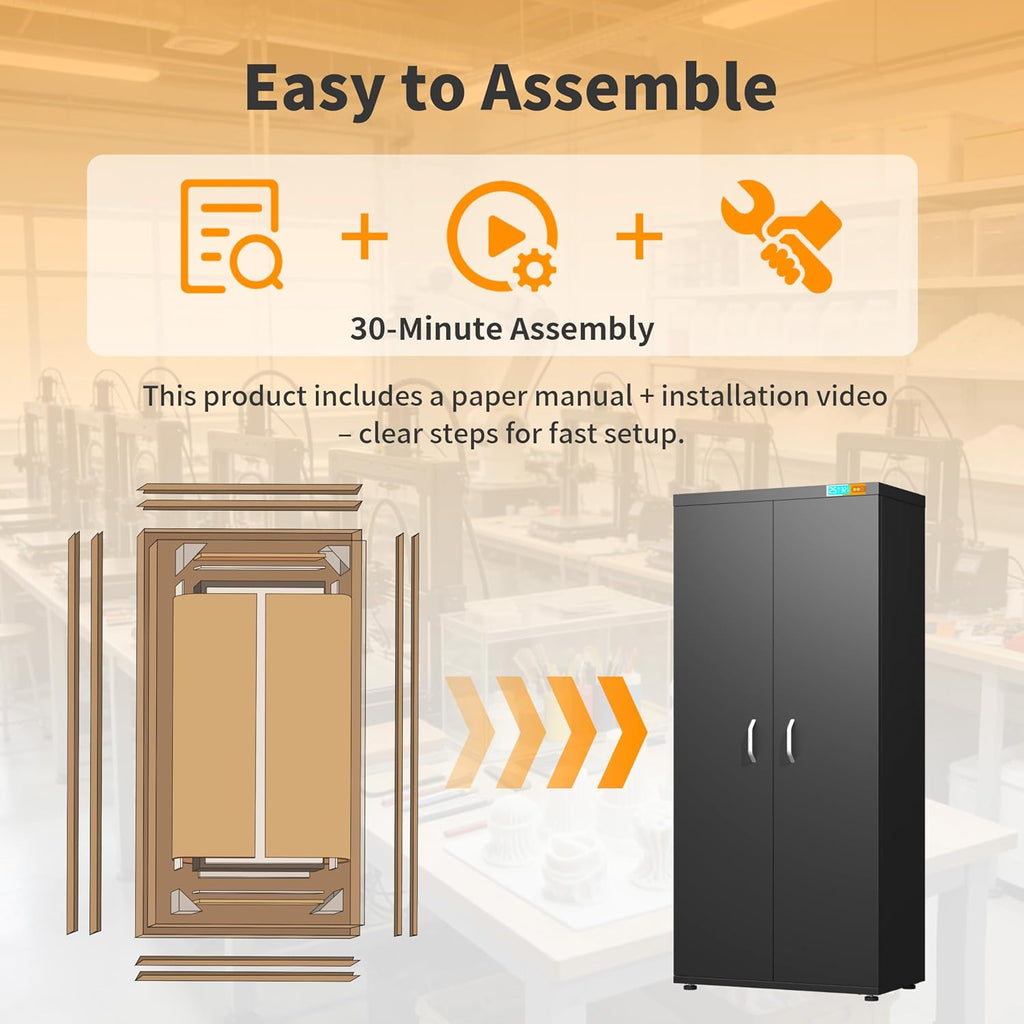 3D Printer Stand 6-Tier 110 Rolls Filament Storage,25% RH Control Filament Dehumidification Cabinet 3D Printing Sealing and Protection for PLA/ABS/TPU/Nylon (Black 380L)