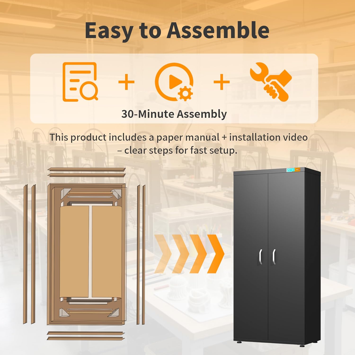 3D Printer Stand 6-Tier 110 Rolls Filament Storage,25% RH Control Filament Dehumidification Cabinet 3D Printing Sealing and Protection for PLA/ABS/TPU/Nylon (Black 380L)