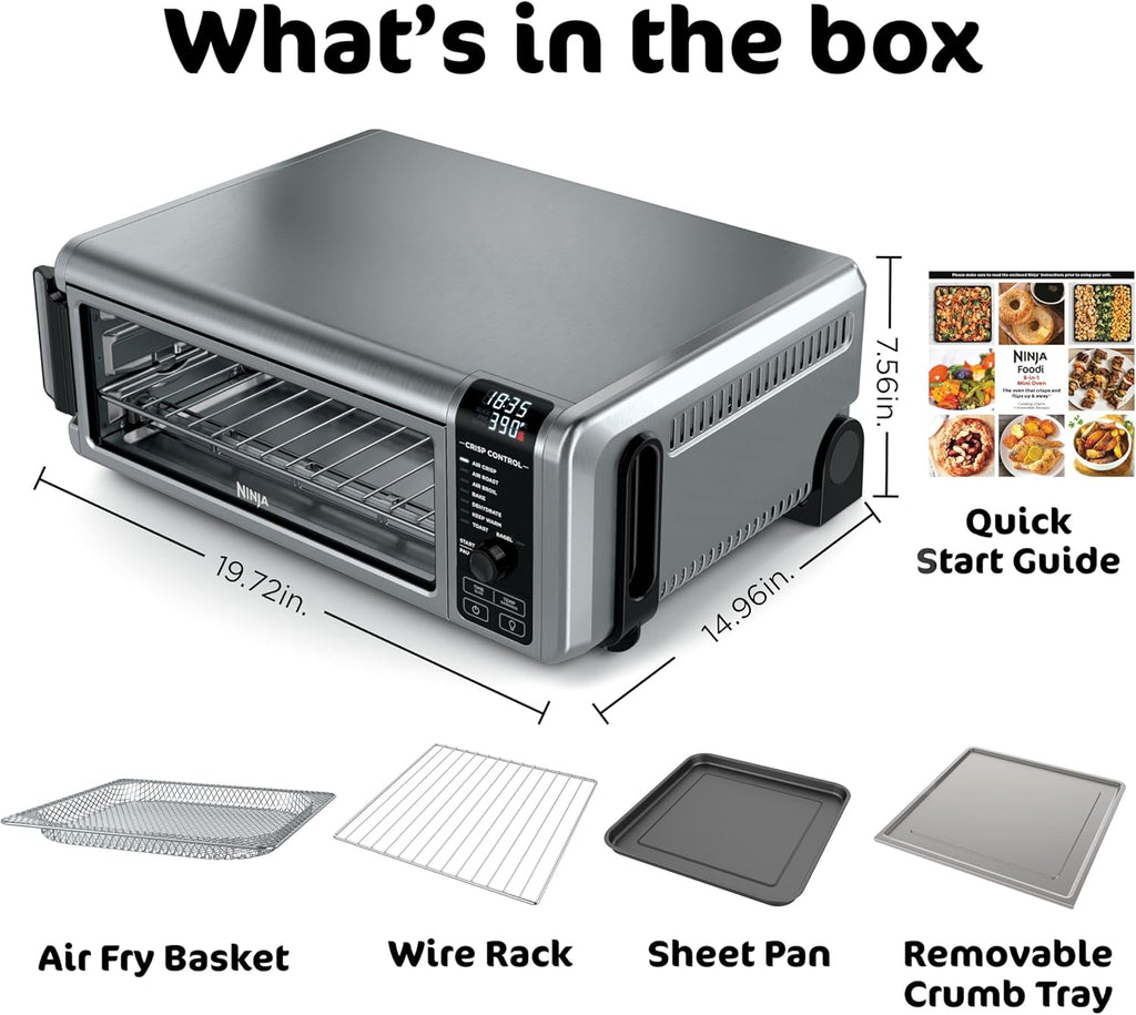 Ninja Digital Air Fryer & Toaster Oven | 8-in-1 Functionality | Flip-Up Design | XL Capacity | Air Fry Basket, Sheet Pan, Wire Rack & Crumb Tray | 1800 Watt | Silver | SP101