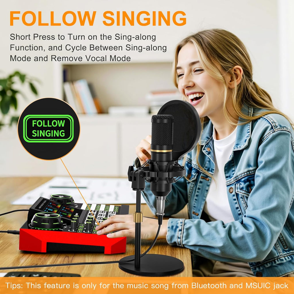 G9 Podcast Microphone Bundle with Live Sound Card Audio Mixer, Podcast Equipment Bundle Sound Board with 3.5mm Condenser Microphone for Pc/Phone Live Streaming Singing Gaming,Voice Changer, Denoise