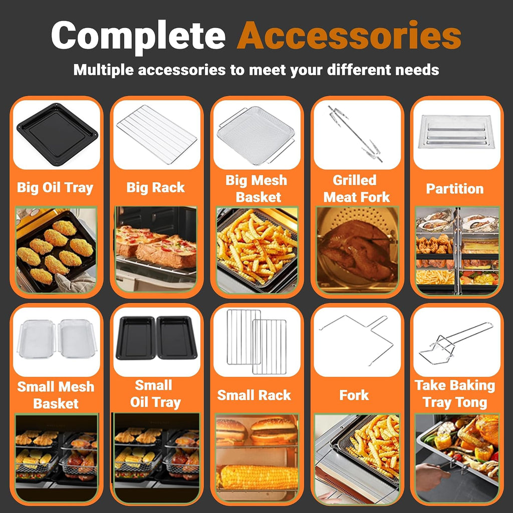 24Qt Large Air Fryer Toaster Oven Combo - Double Door Airfryer, 15 Cooking Function Touchscreen Dual Zone Independent Control Electric Oven, Stainless Steel Air Fryers Oven w 13 Accessories & Cookbook