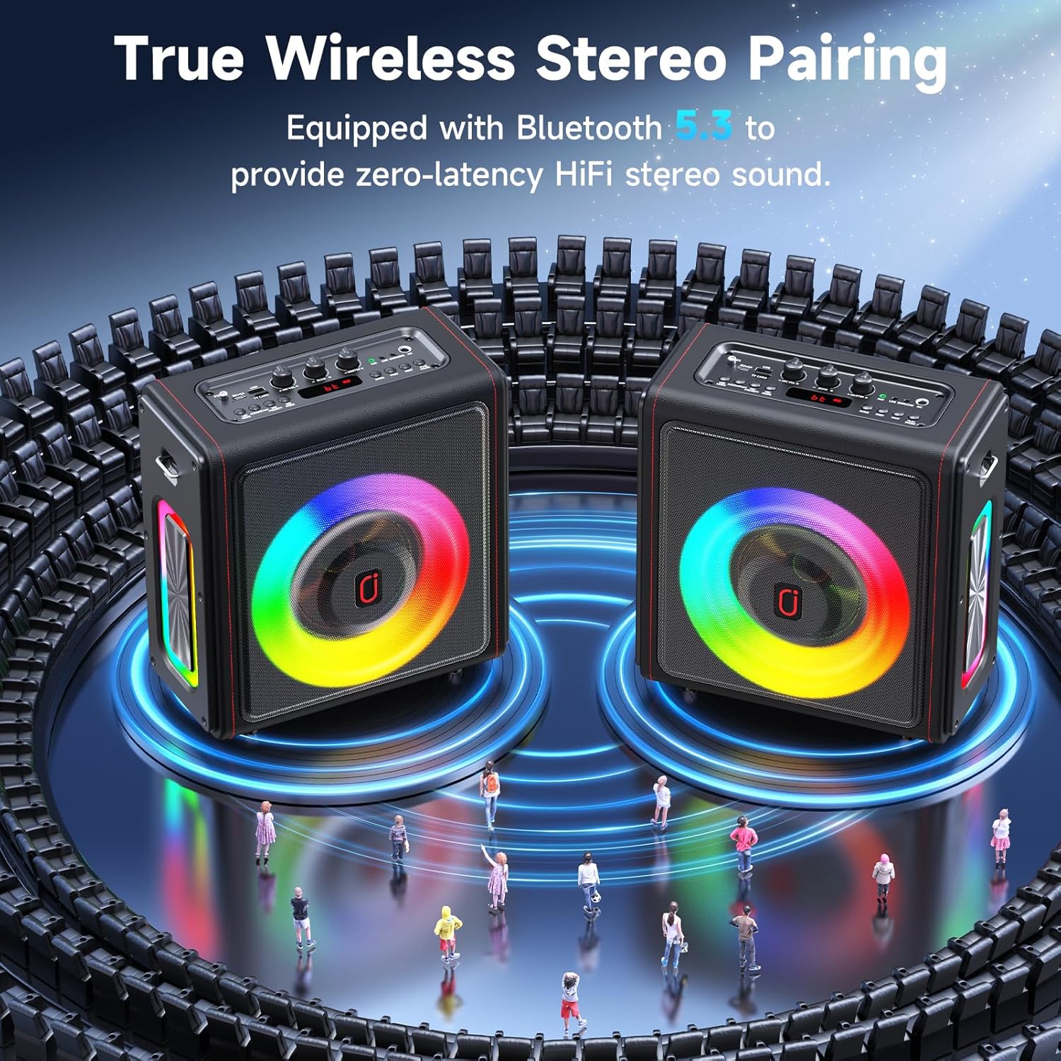 Karaoke Machine, Portable Bluetooth 5.3 Speaker with 3 Wireless Microphones for Adults, PA System with Pitch Correction & Echo Adjustment, Supports TWS/TF Card/USB/AUX/Live for Home Party (3MICS)