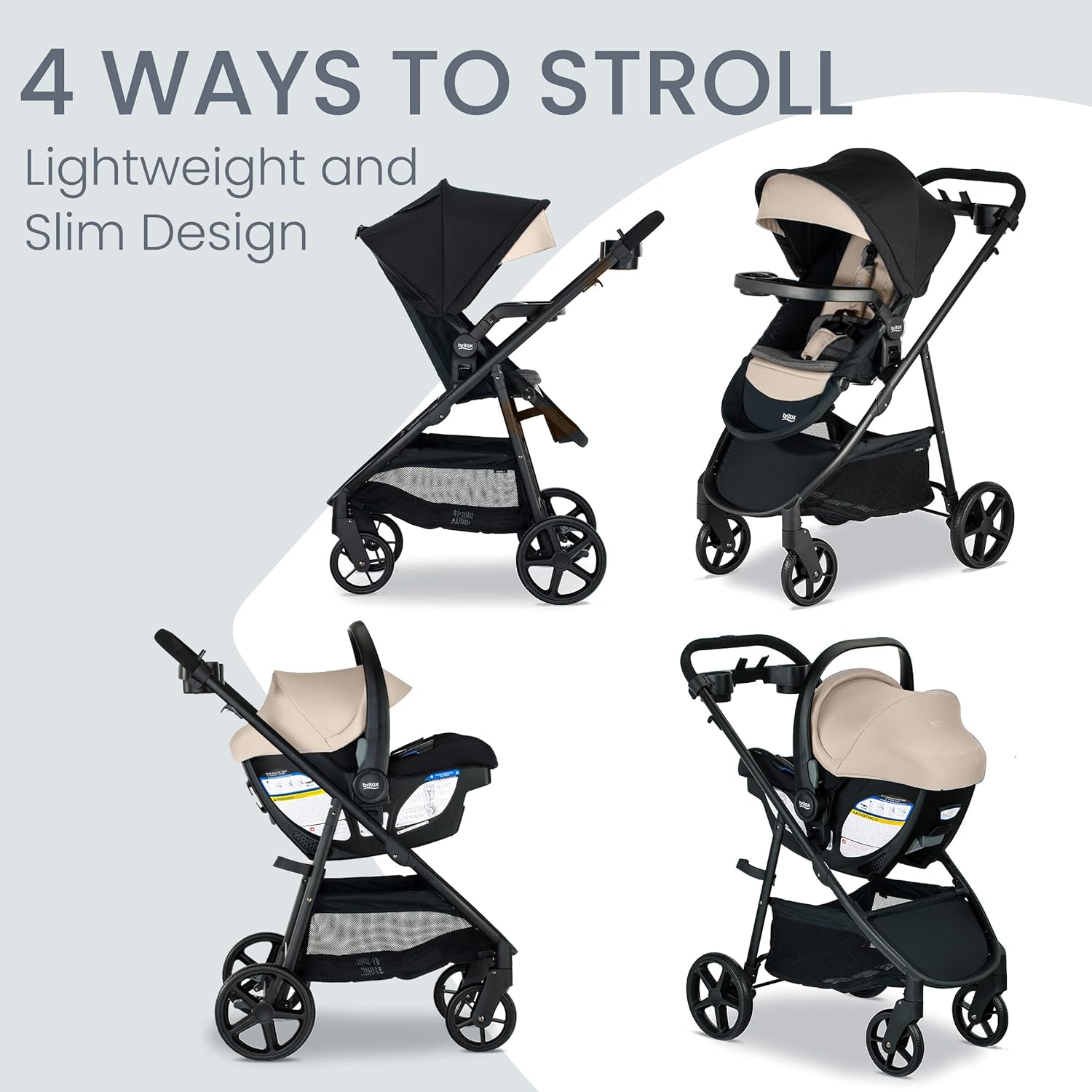 Britax Willow Brook S+ Travel System, Infant Car Seat Stroller Combo With Willow S Infant Car Seat, Alpine Base, and Brook+ Stroller; ClickTight Technology, SafeWash Insert and Cover — Sand Onyx