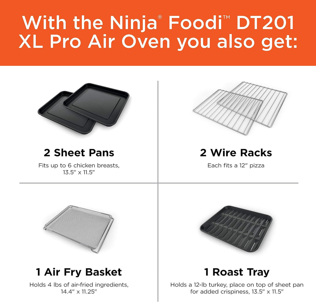 Ninja Air Fryer & Toaster Oven Combo | 10-in-1 Foodi XL Pro Air Fry Countertop Oven | Fit a 5-lb Chicken & Sheet Pan of Vegetables | Bake, Dehydrate, Toast & More |1800 Watts | Stainless Steel | DT201