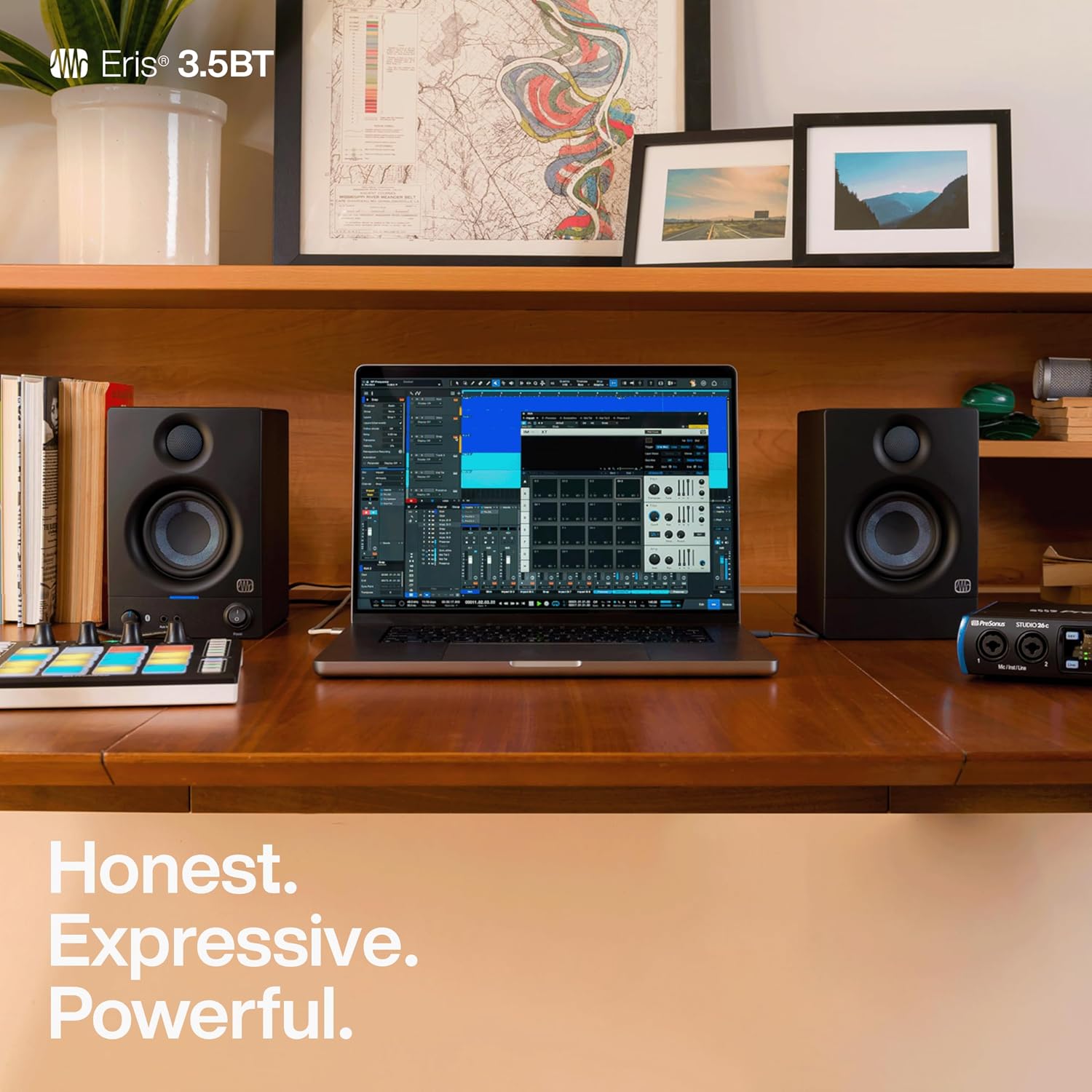PreSonus Eris 3.5BT Studio Monitors, Pair — 3.5' Inch Powered Bookshelf Speakers, Stereo, Desktop Computer, Near Field Music Production, Audio Mixing Recording