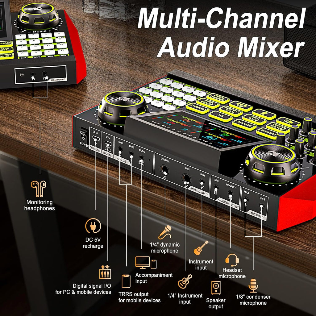 neculogy Podcast Equipment Bundle - All-in-One Audio Mixer Production Studio with 3.5mm Microphone for Live Streaming, Podcast Recording, PC, Smartphone & DJ (Model: G9-PKPRO DJ Mixer