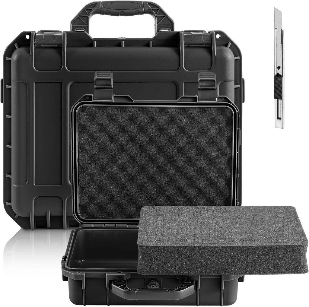 Relaxweex 1 Pcs Waterproof Hard Case with DIY Customizable Foam Insert Portable Protective Case with Knife for Camera Drones Equipments Tools Test Instruments(Black,20.5 x 15.8 x 8.5 Inch)