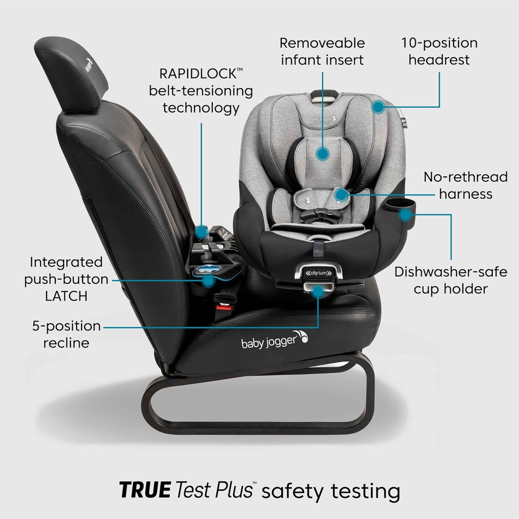 Baby Jogger City Turn Rotating Car Seat 180-Degree Turn, Lightweight Convertible Car Seat, Rear Facing to Forward Facing for Newborn to Toddlers, Coolmax Fabric, Onyx Black