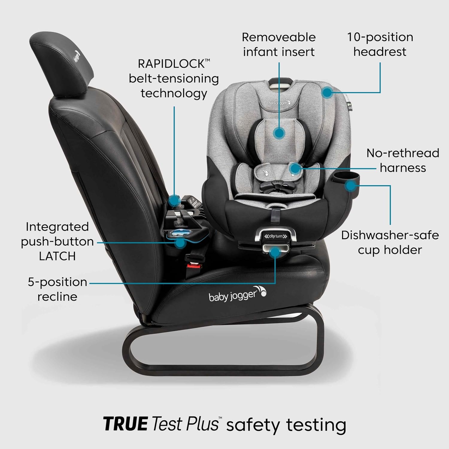 Baby Jogger City Turn Rotating Car Seat 180-Degree Turn, Lightweight Convertible Car Seat, Rear Facing to Forward Facing for Newborn to Toddlers, Coolmax Fabric, Onyx Black