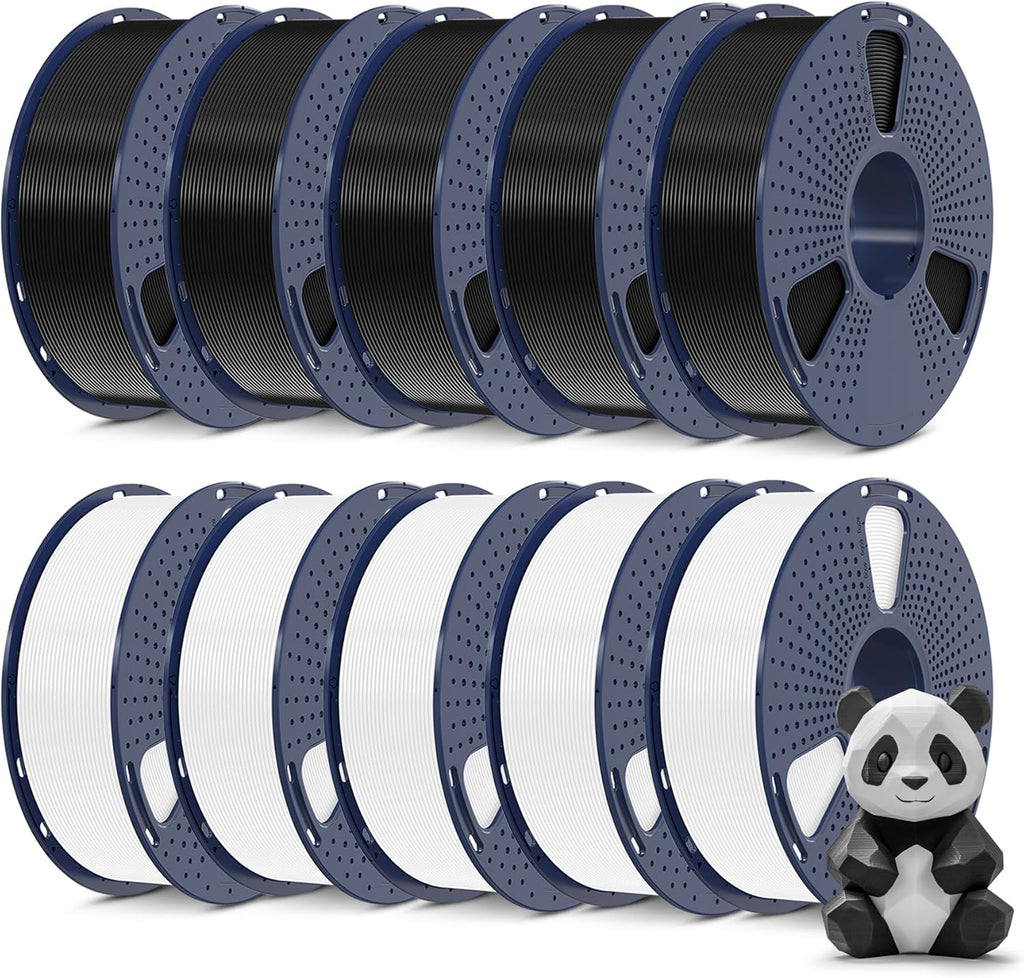 SUNLU 3D Printer Filament Bundle 10KG, PLA Plus Filament 1.75mm, Neatly Wound PLA+ Filament for Most 3D Printer, 2 Colors, 1kg Spool, Black * 5 Spools & White 5 Spools