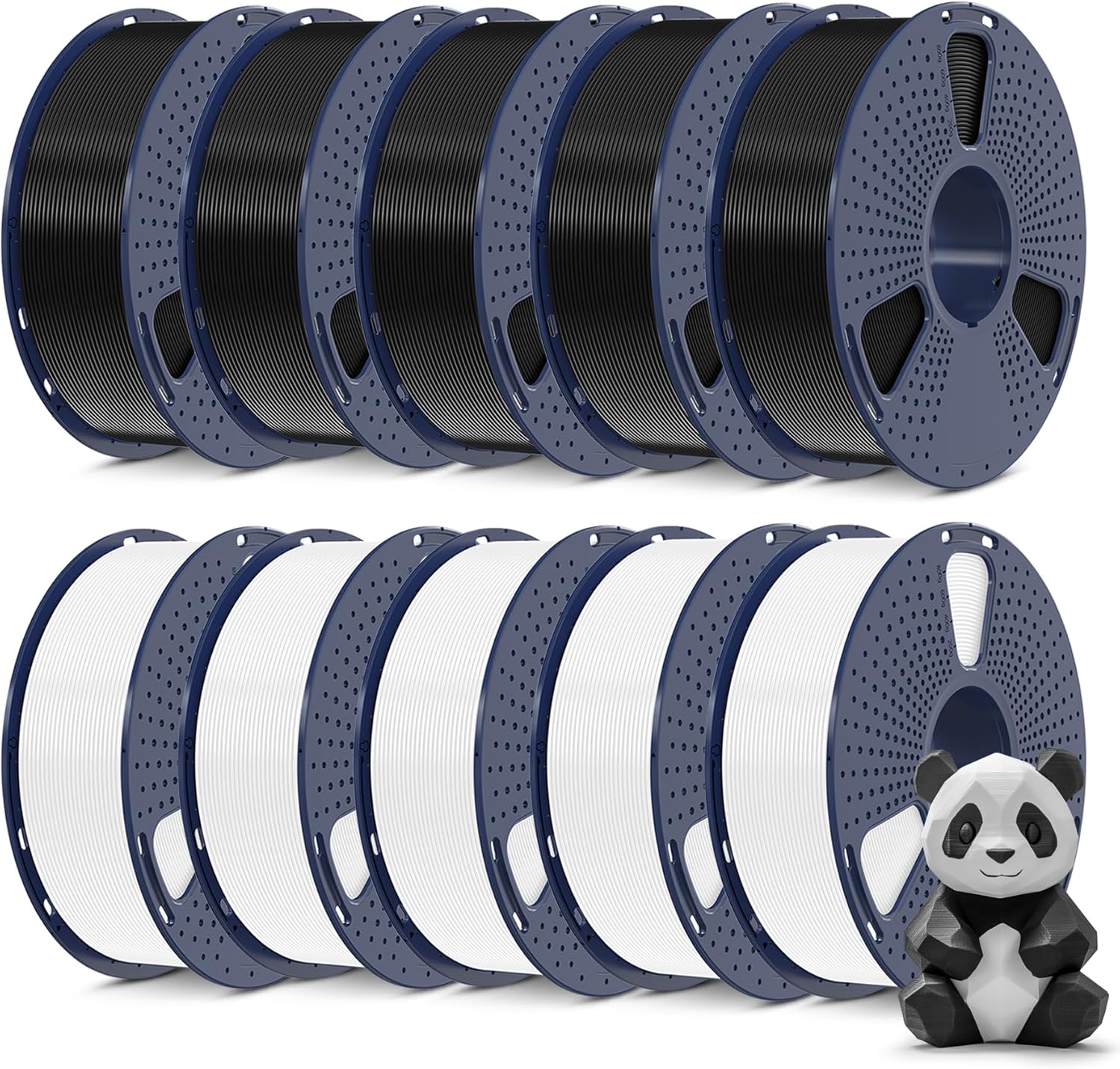 SUNLU 3D Printer Filament Bundle 10KG, PLA Plus Filament 1.75mm, Neatly Wound PLA+ Filament for Most 3D Printer, 2 Colors, 1kg Spool, Black * 5 Spools & White 5 Spools