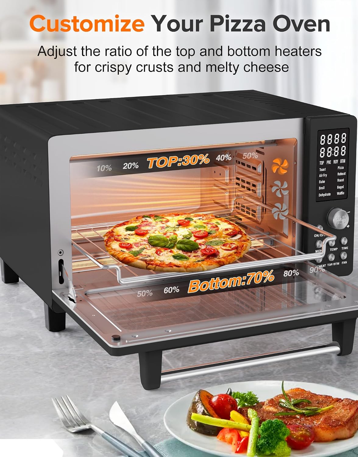Nuwave Bravo Pro Smart Air Fryer Toaster Oven Combo, Airfryer Convection Oven Countertop, 10-in-1 Functions with Quicker & Even Crisp Technology, 1800W, 50-450°F, PFAS-Free, 21QT, Black