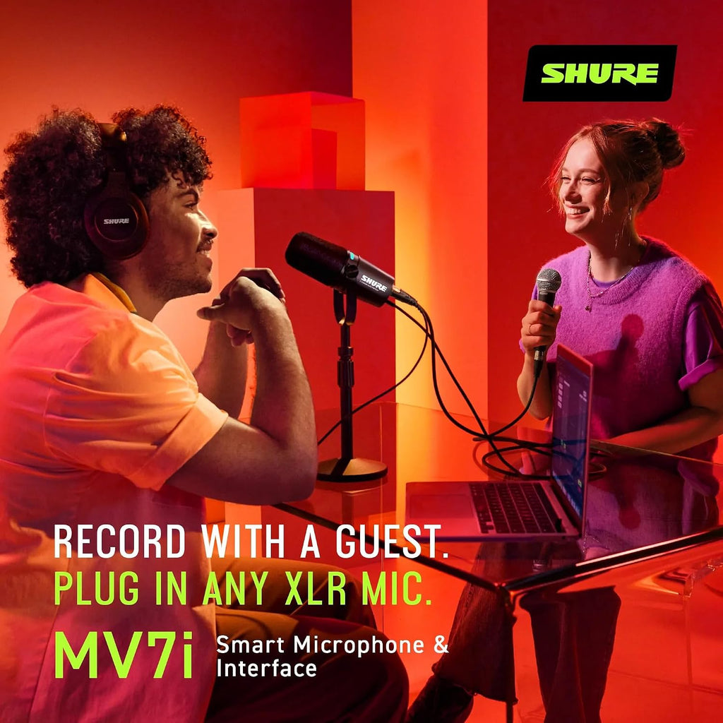 Shure MV7i Smart Microphone – USB-C & XLR Mic for Podcasting, Music & Streaming with Built-in Audio Interface, Auto Level Mode, Advanced DSP, All-Metal Design, Black